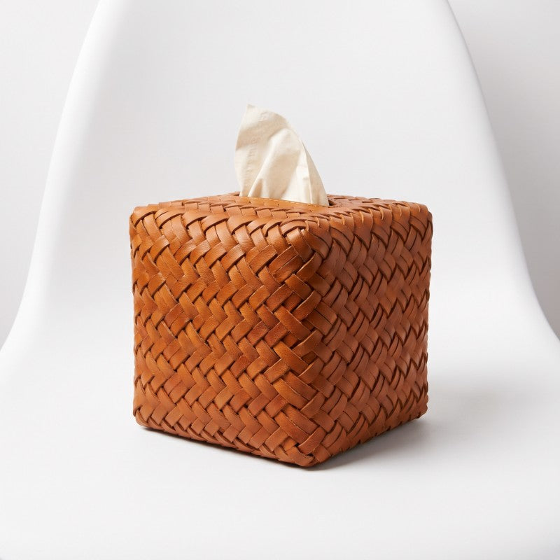 Woven Leather Tissue Box