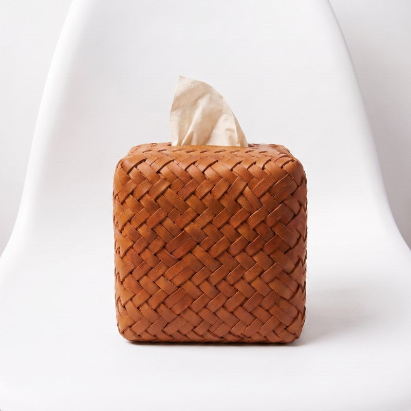 Woven Leather Tissue Box