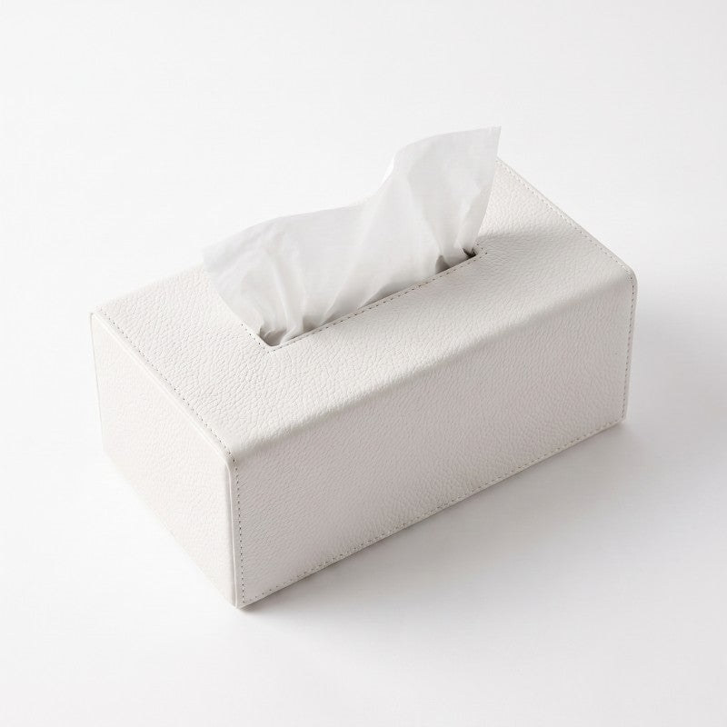 White Leather Tissue Box
