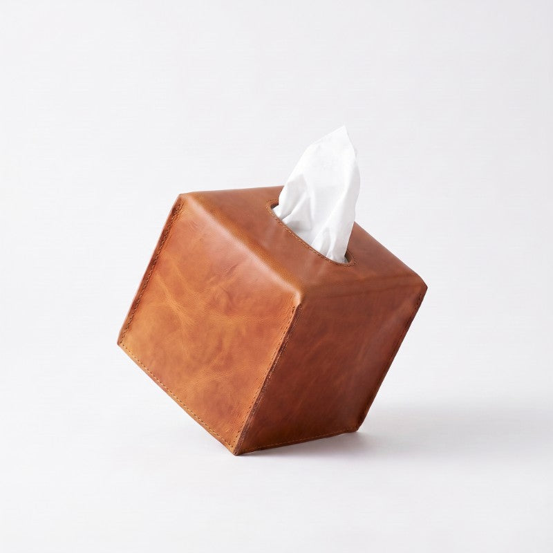 Tan Leather Tissue Box