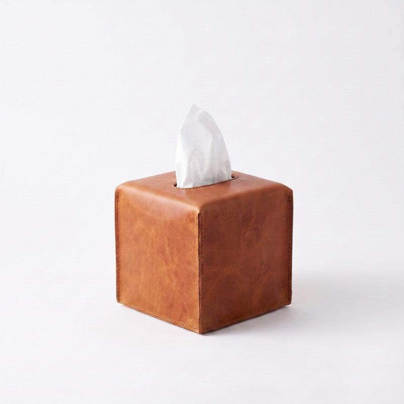 Tan Leather Tissue Box